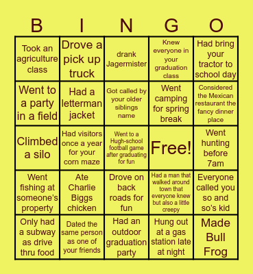 Grew up in a small town Bingo Card