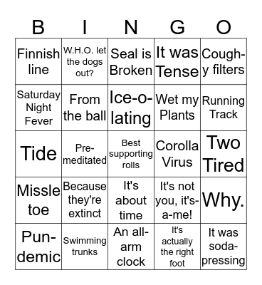 Zeemac ER Dad Joke Bingo Card