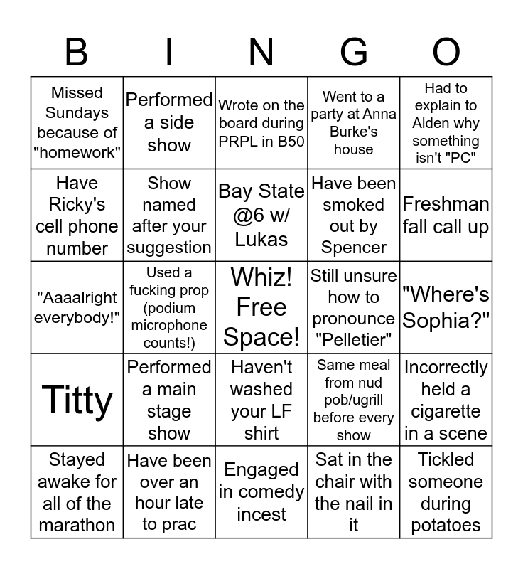 Liquid Fun Bingo Card