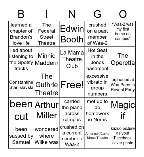 Waa-2 Bingo Card