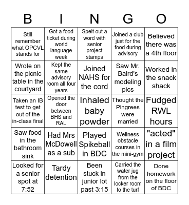 BHS Bingo Card