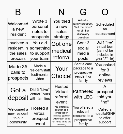 Sales Bingo--Covid Style Bingo Card