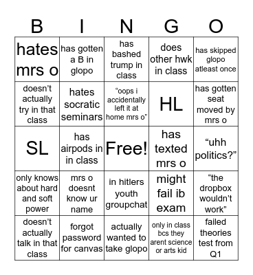 glopo kid bingo Card