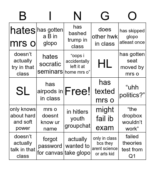 glopo kid bingo Card