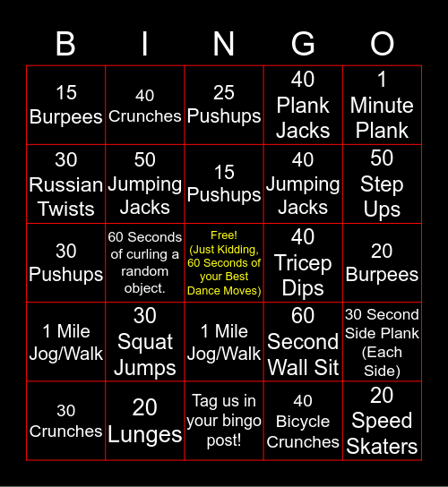 Tremont Athletic Club Home Workout! Bingo Card