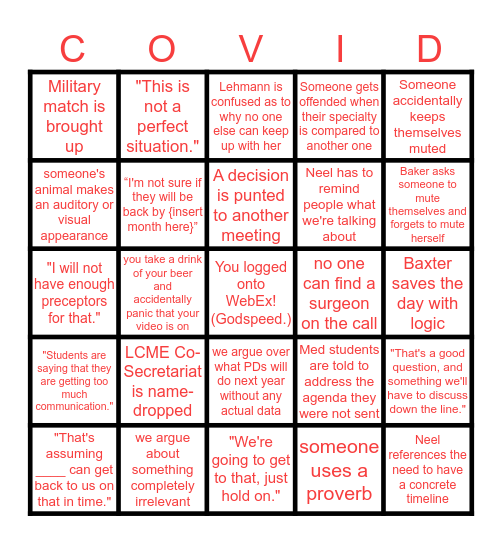 UCCOM Coronavirus Firefighting Bingo Card