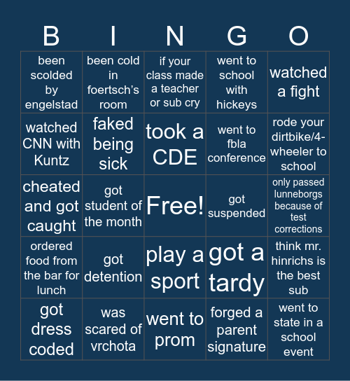 MHS bingo Card