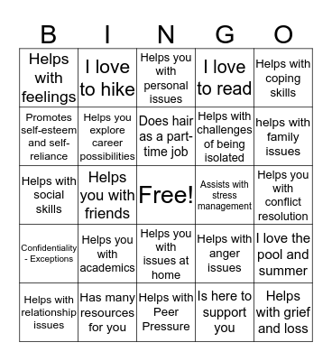 Counselor Bingo Card