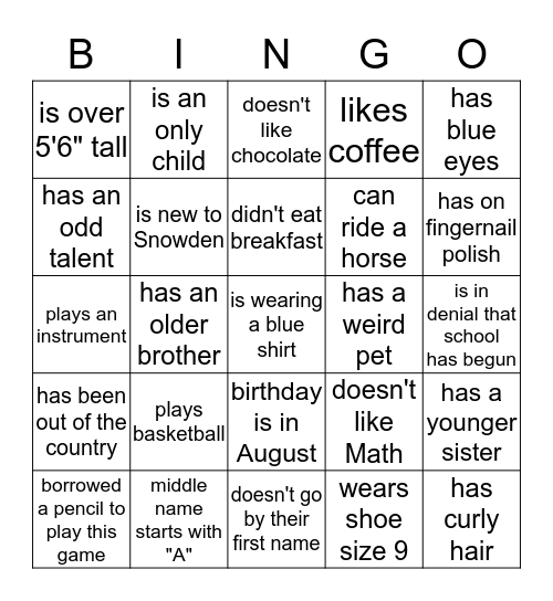 Which student... Bingo Card