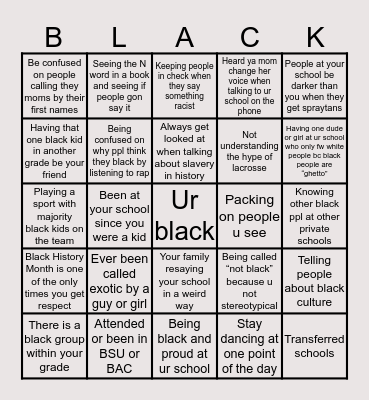Black Private School Bingo Card