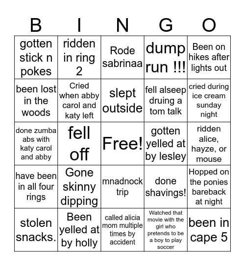 Roads End Bingo Card