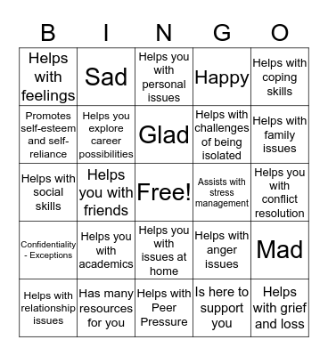 Counselor Bingo Card