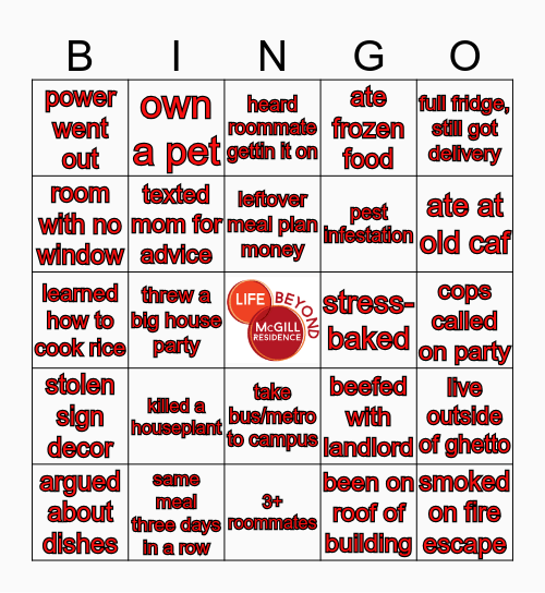 Off-Campus Bingo Card