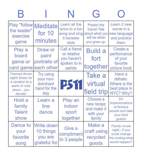 Spring Break Bingo Card