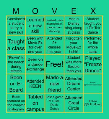 Move-Ex Bingo Card