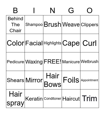 The Cutting Co. Salon and Barber Shop BINGO Card