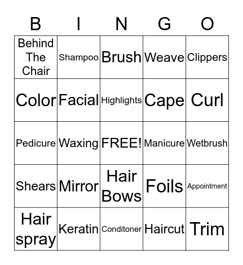 The Cutting Co. Salon and Barber Shop BINGO Card