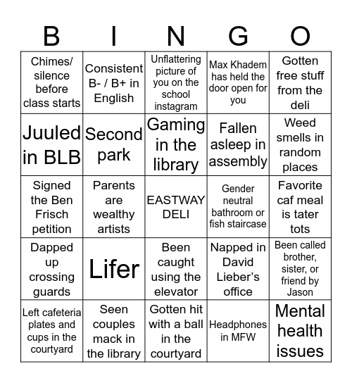 Friends Seminary Bingo Card