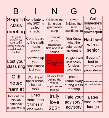 2021 Bingo ❤️🆘🎒🍒 Bingo Card