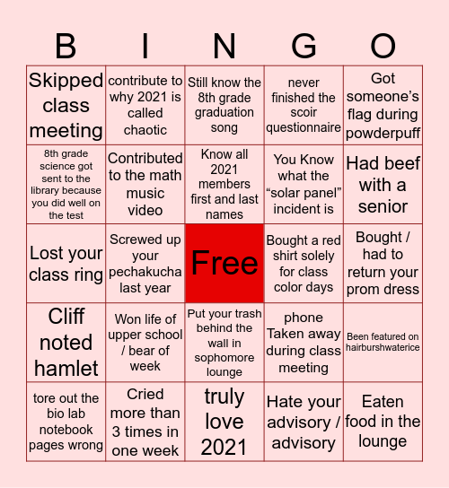 2021 Bingo ❤️🆘🎒🍒 Bingo Card