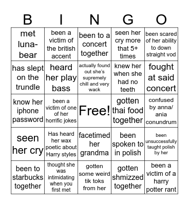Ania BiNgO Card
