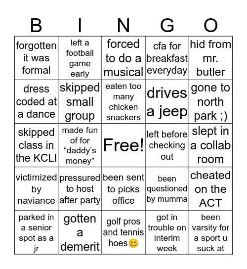 Untitled Bingo Card