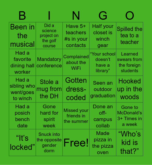 Winch Bingo Card