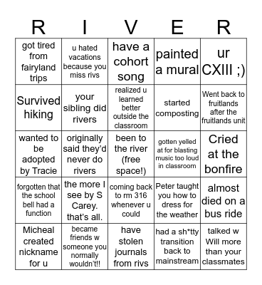 Rivers Bingo Card