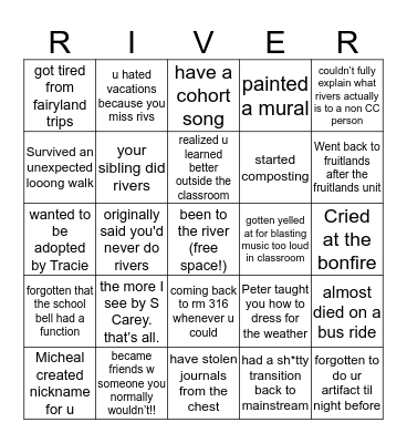 Rivers Bingo Card