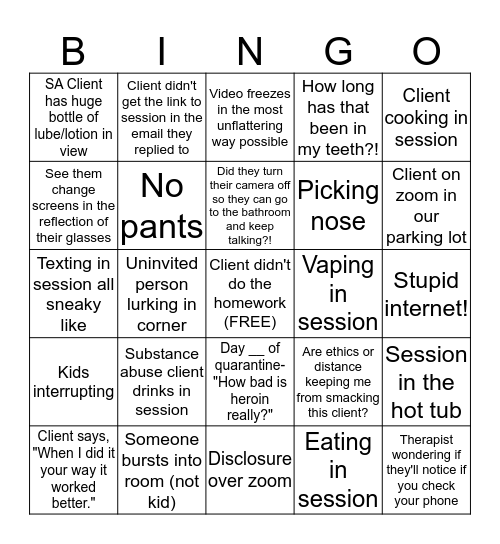 Teletherapy from Home Bingo! Bingo Card