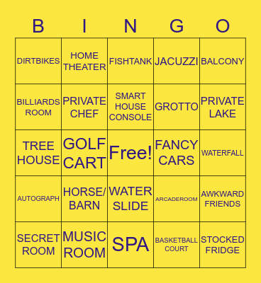 Teen Cribs Bingo Card