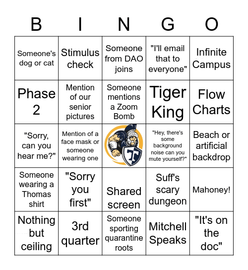 Zoom Faculty Meeting Bingo Card