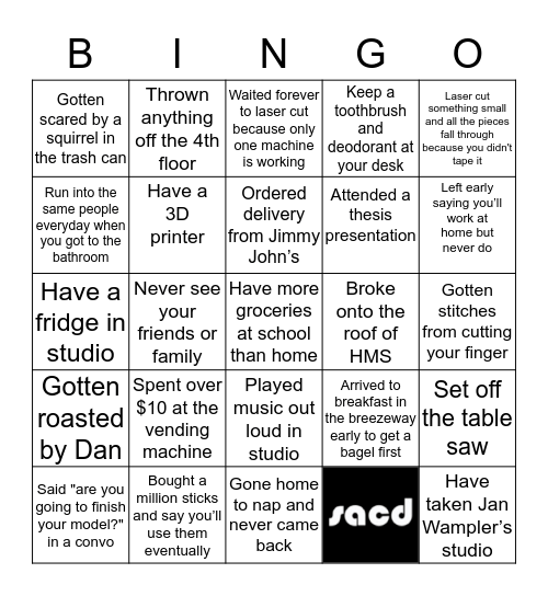 SACD Bingo! Bingo Card