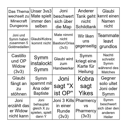 Overwatch Bingo Card