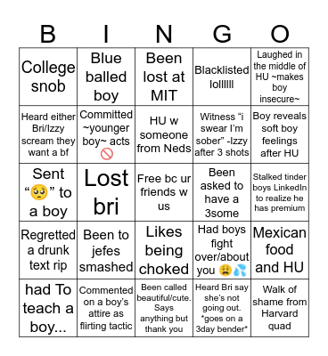 Izzy x Bri Bingo Card