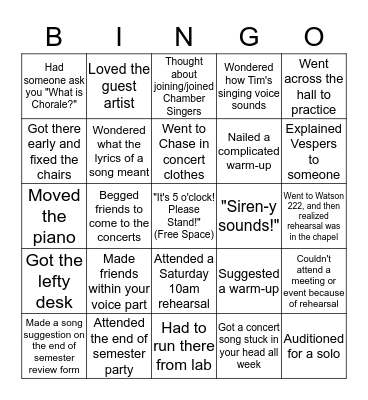 Wheaton Chorale Bingo Card