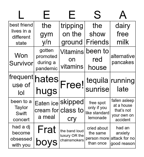 Lisa’s bingo Card