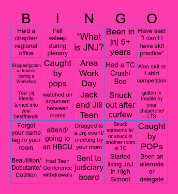 Jack and Jill SCR Bingo Card