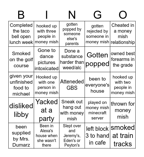 Money Mish Bingo Card