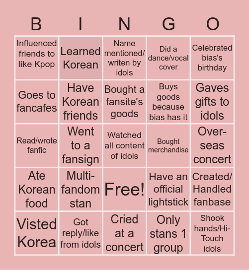 NYP KWave KPOP Experience Edition Bingo Card