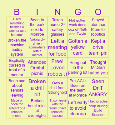 RoboLoCo but OG Bingo Card
