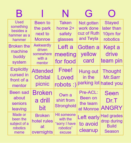 RoboLoCo but OG Bingo Card