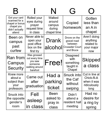 NGU Student Bingo Card