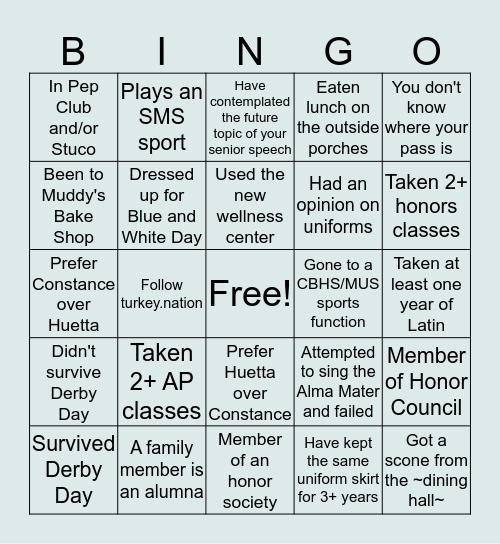 Unofficial SMS Bingo!! Bingo Card