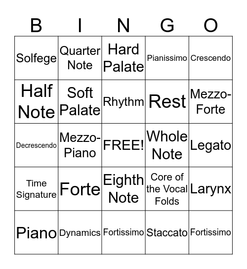 Music Bingo! Bingo Card