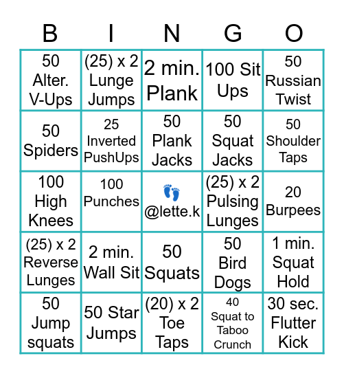 LETTE’S BINGO CHALLENGE Bingo Card