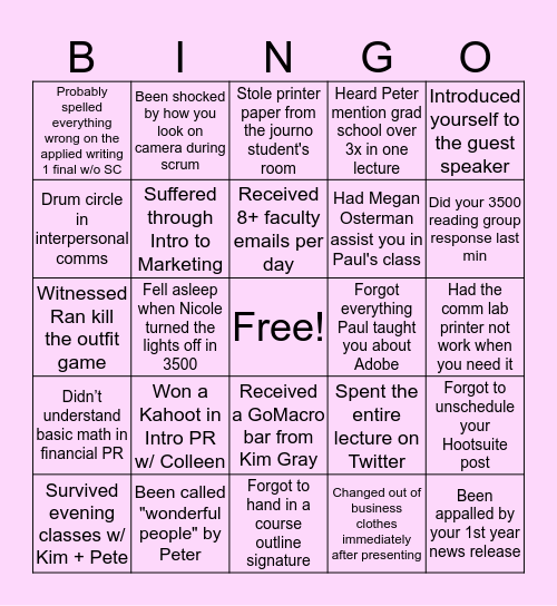 MRU PR  BINGO #2 Bingo Card