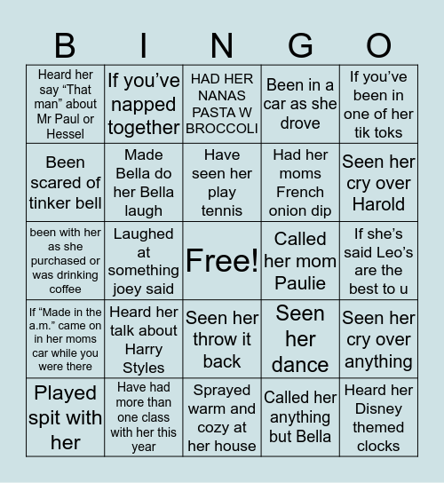 Belly’s Bingo Card