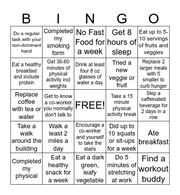 Wellness Bingo Card