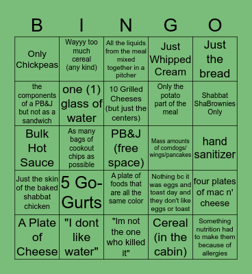 Meals Your Campers Have Eaten Bingo Card